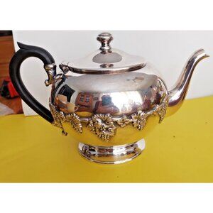 W M Rogers E P W M 1047 Silver Plated Teapot with Grape Leaf Design 1930's